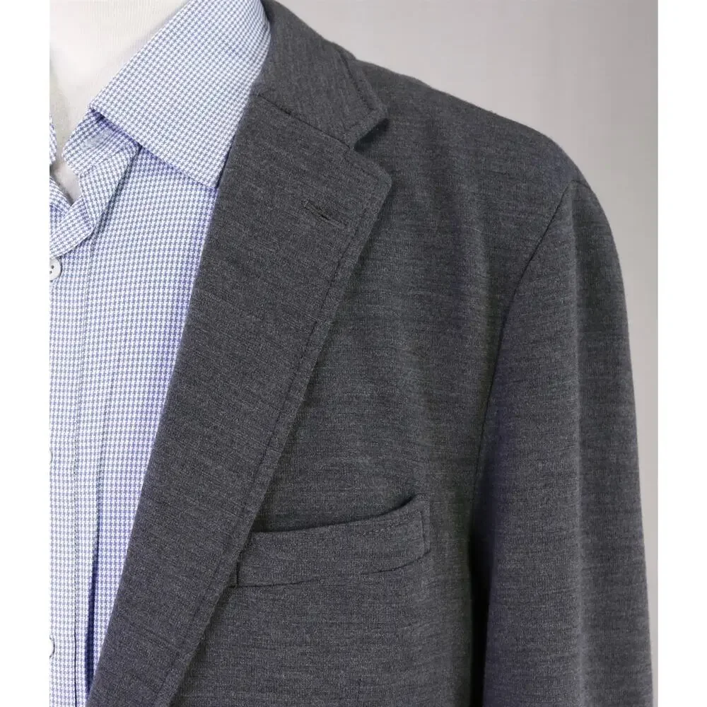 Hickey Freeman Current Gray Jersey Knit Wool Patch Pocket Blazer Jacket 46R